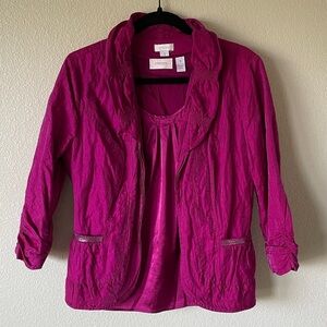 Chico’s Metallic Pink Blazer Cardigan Jacket Sz 1 W/Tank Barbiecore Career Top